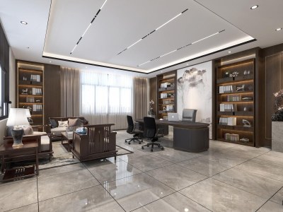 新中式经理办公室3D模型下载